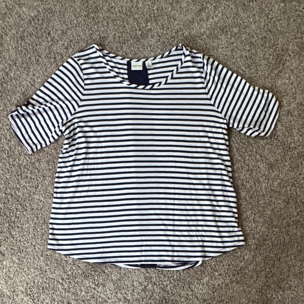 Zenergy Classic Navy and White Striped Short Sleeve Top